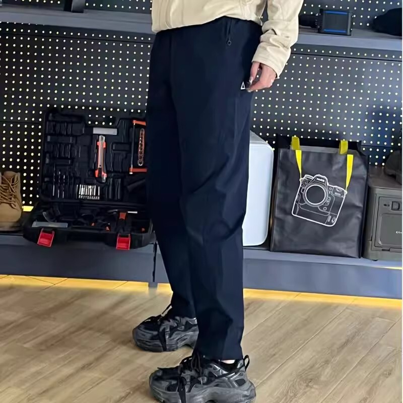 Men's Autumn New Outdoor Casual Pants with Triangle Logo, Elastic Waist, Loose Straight-Leg Sports Trousers