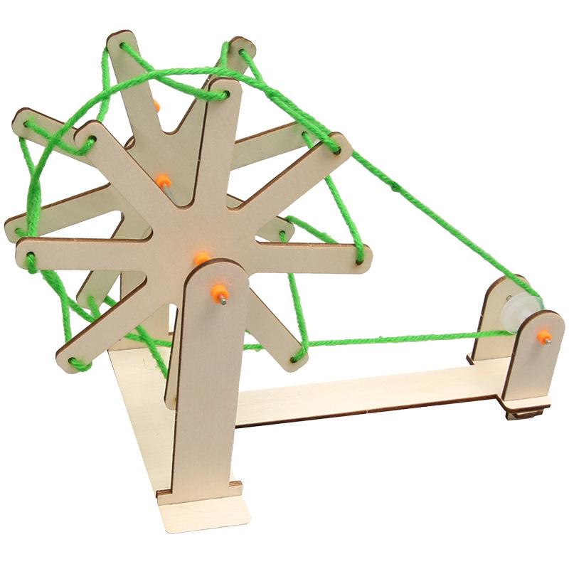 Tecnología pequeña producción DIY máquina de hilar estudiante STEM diversión educativa creativa hecha a mano pequeña invención máquina de hilar a mano