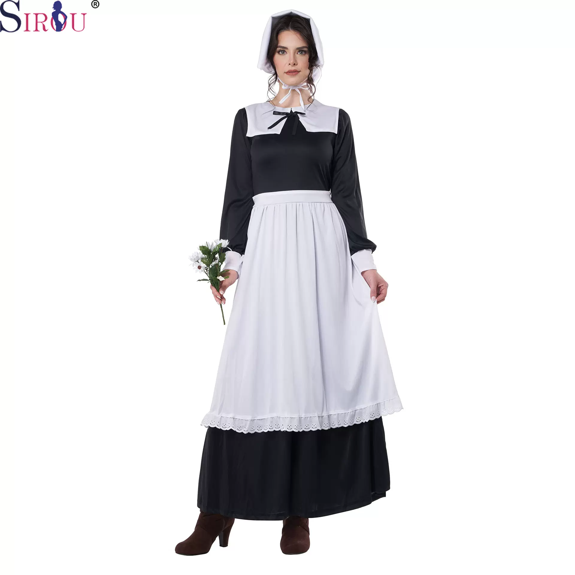 万圣节朝圣者装扮服装舞台表演服节日派对女佣长裙演出管家服饰
