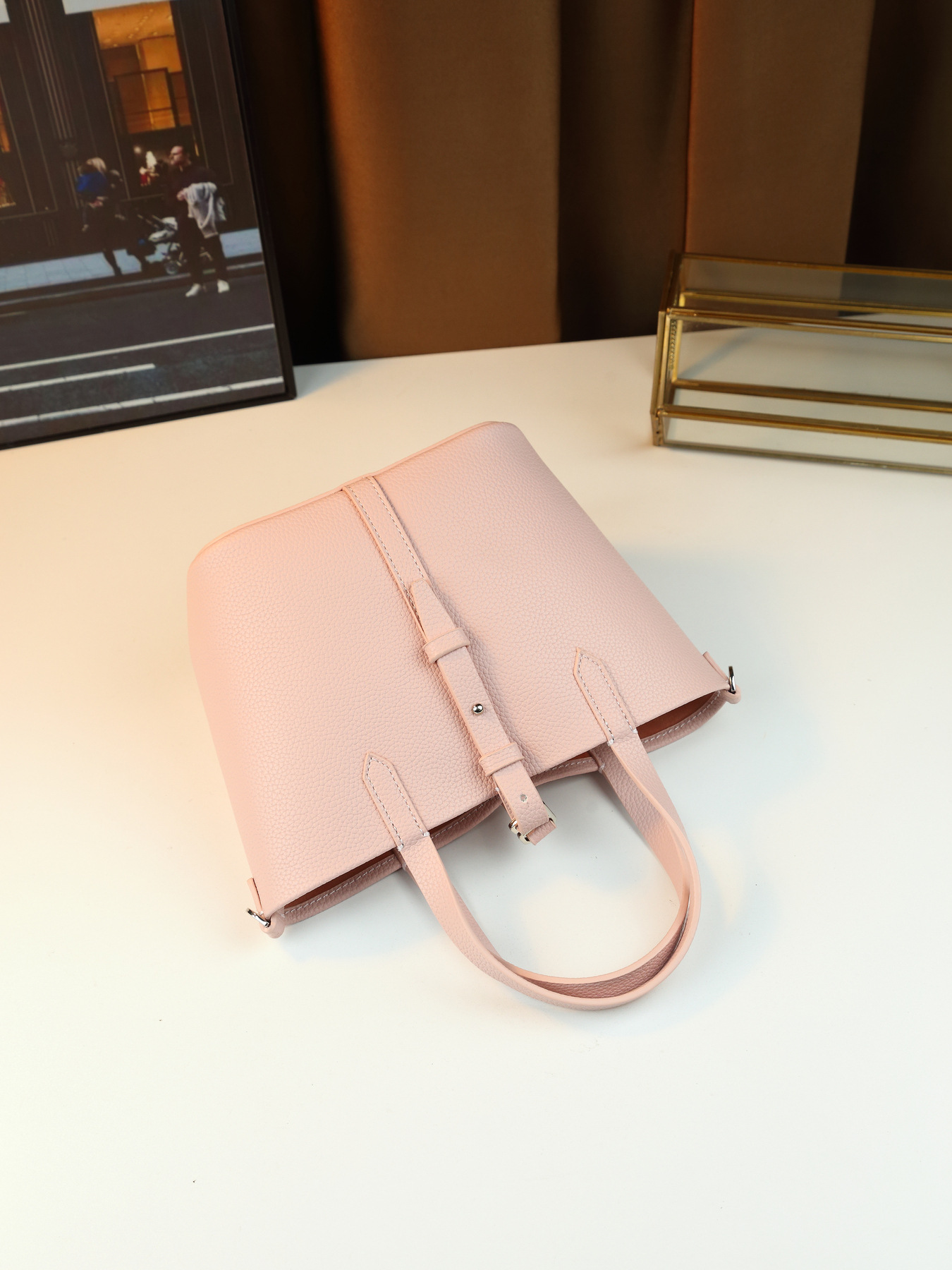 Lychee Pattern Women's Handbag Solid Color Bucket Bag Versatile Shoulder/Crossbody Bag For Commuting PU Leather Zipper Closure Medium Size_voghion.com