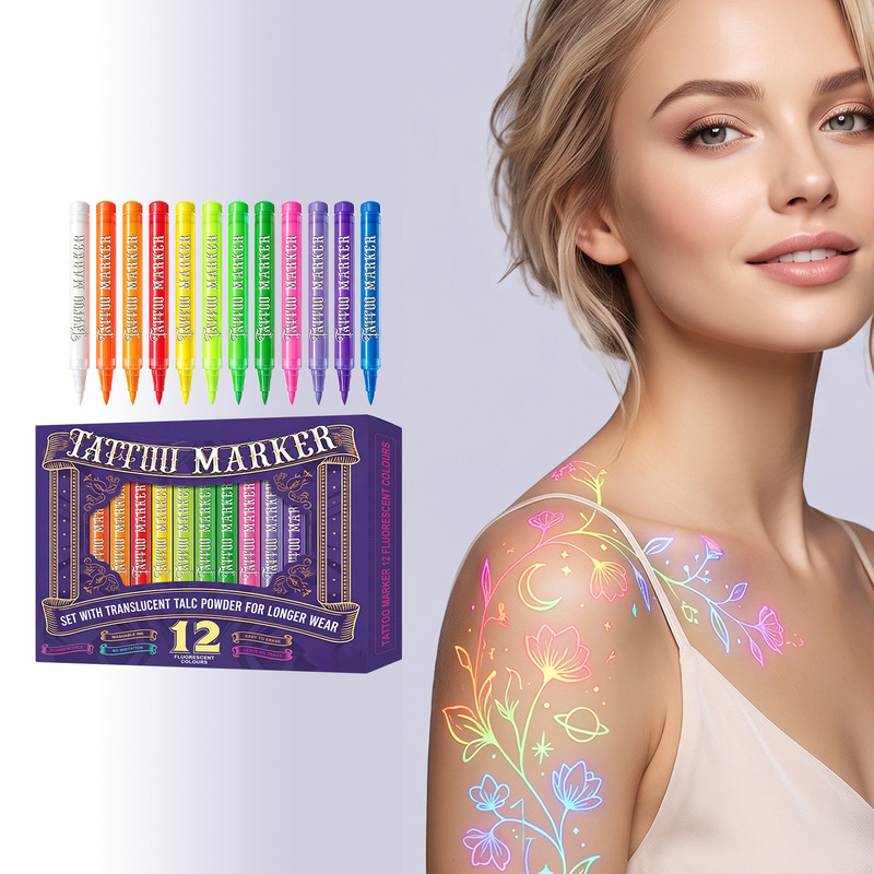 Fluorescent Party Tattoo Pen Washable Skin Fun DIY Painting Glowing Festival Party Atmosphere Decoration Props Fluorescent Party Tattoo Pen Washable Skin Fun DIY Painting Glowing Festival Party Atmosphere Decoration Props