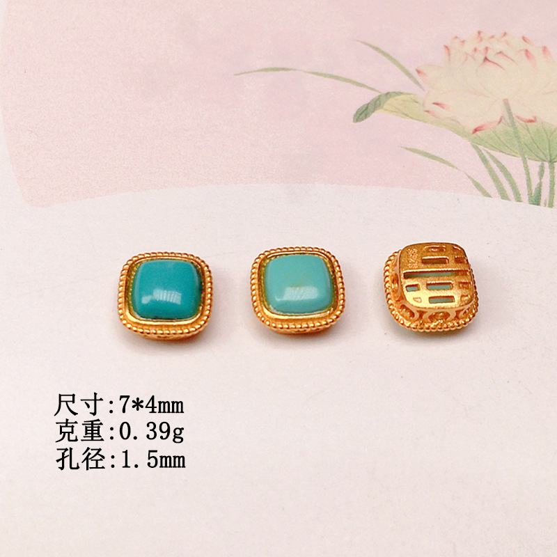 Natural turquoise round table accessories s925 silver gold-plated bracelet necklace string decoration diy handmade beads semi-finished products