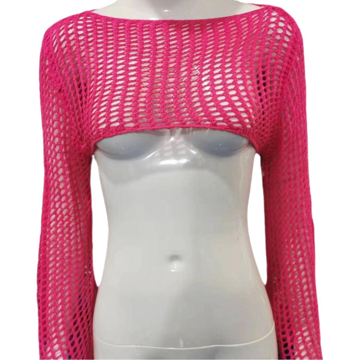 Suéter de punto a mano para mujer, estilo europeo y americano, novedad otoño 2026, estilo casual ultracorto con mangas acampanadas, top sexy de malla, a la moda.