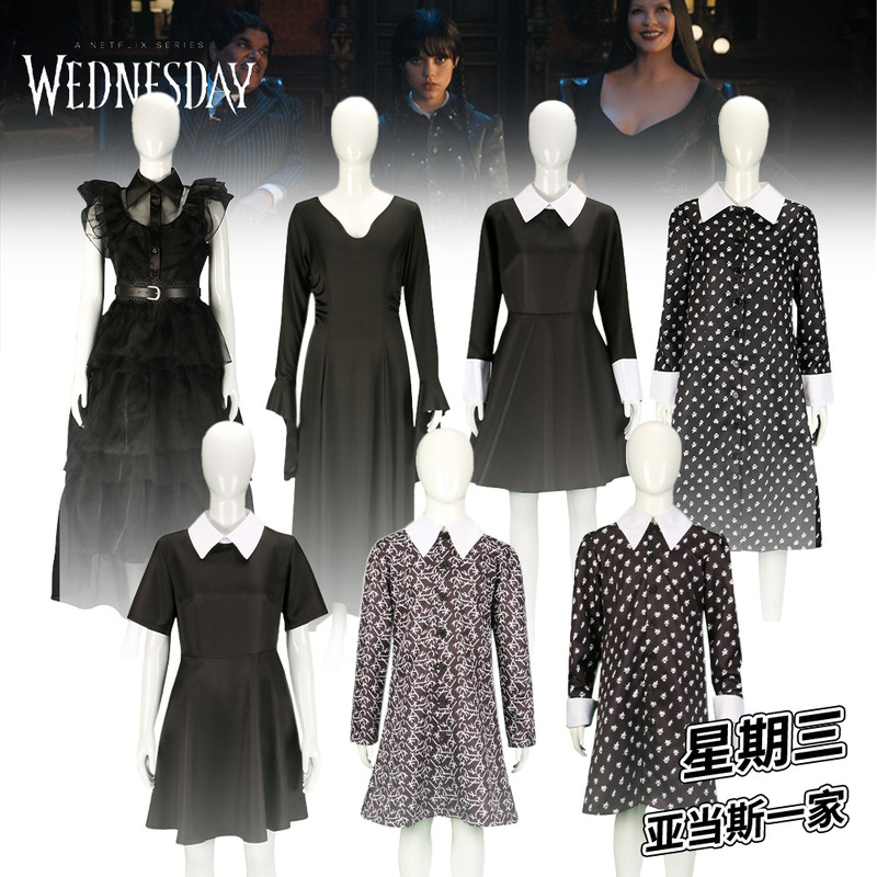 星期三黑色纱裙cos亚当斯一家cosplay服舞会礼服连衣裙万圣节服|undefined