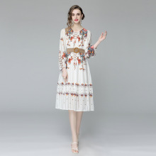 2021新款玛丽印花腰带雪纺连衣裙显瘦气质中长淑女裙欧美