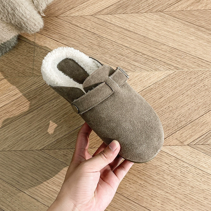 Женские полуслипоны Birkenstock из натуральной кожи для верхней одежды 2025, уродливые и милые хлопковые тапочки на флисовой подкладке, большой размер 41-43