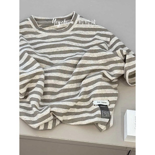 New Style Children's Striped Short-Sleeve Summer Boys' Trendy T-Shirt for Older Children, Girls' Korean Version