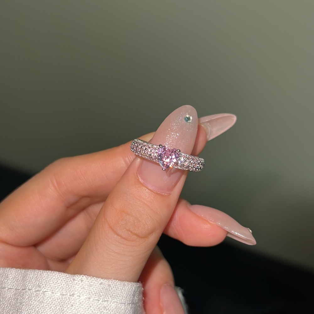 3g Weight Zircon Inlay Material Rings Classification 5, 9 Ring Size 1 Piece Quantity Daily Occasion 925 Sterling Silver Material Heart Shape Pattern 2025 Spring and Summer Season Women's Gender Plating Design Sweet Style 925 Sterling Silver Zircon Heart Shape Rings 925 Sterling Silver Rings 24