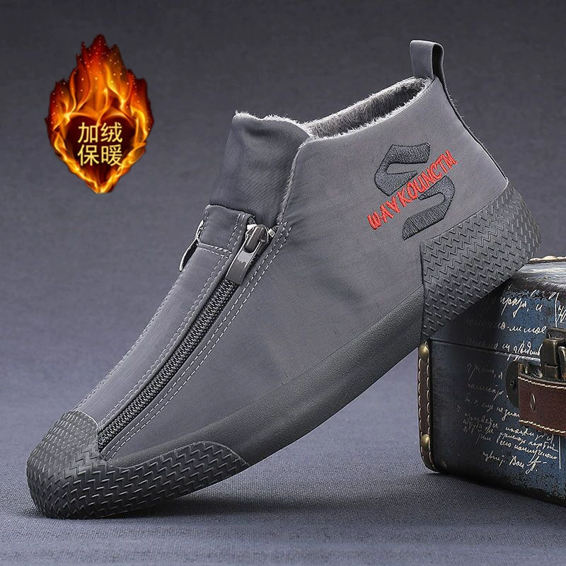 Новая Зимняя мужская обувь со средним верхом, кожаные ботинки с высоким берцем, теплая хлопковая обувь на флисовой подкладке, мужские зимние ботинки, универсальная модная обувь