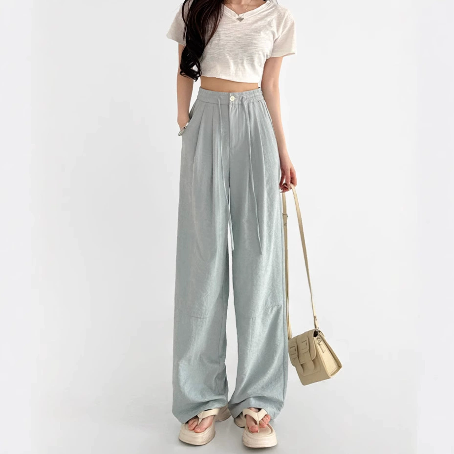 奶芙西装裤女夏季2025新款高腰显瘦休闲裤宽松直筒冰丝垂感阔腿裤