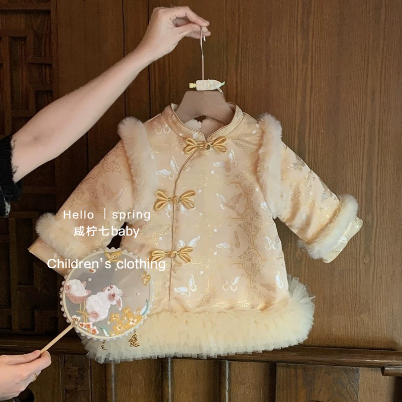 Vestido de Año Nuevo para niñas 2025 nuevo traje de invierno traje Tang vestido de un año niño bebé cheongsam de Año Nuevo chino vestido Hanfu