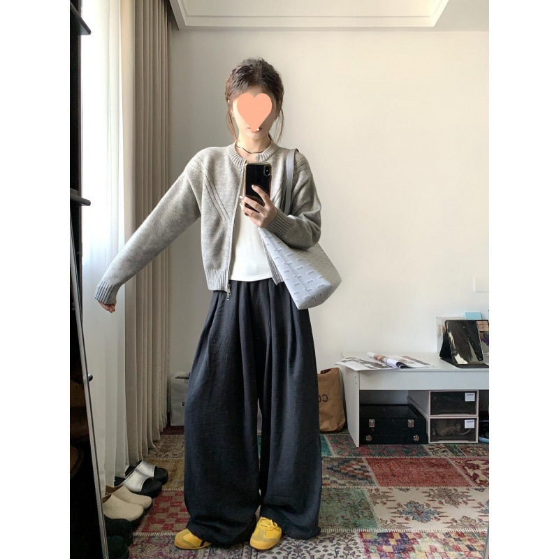 小个子针织开衫灰色毛衣外套女初秋季2025新款百搭慵懒风拉链上衣|undefined