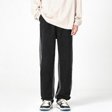 美式高街渐变牛仔裤男2024秋季宽松直筒阔腿裤潮牌垂感运动长裤子