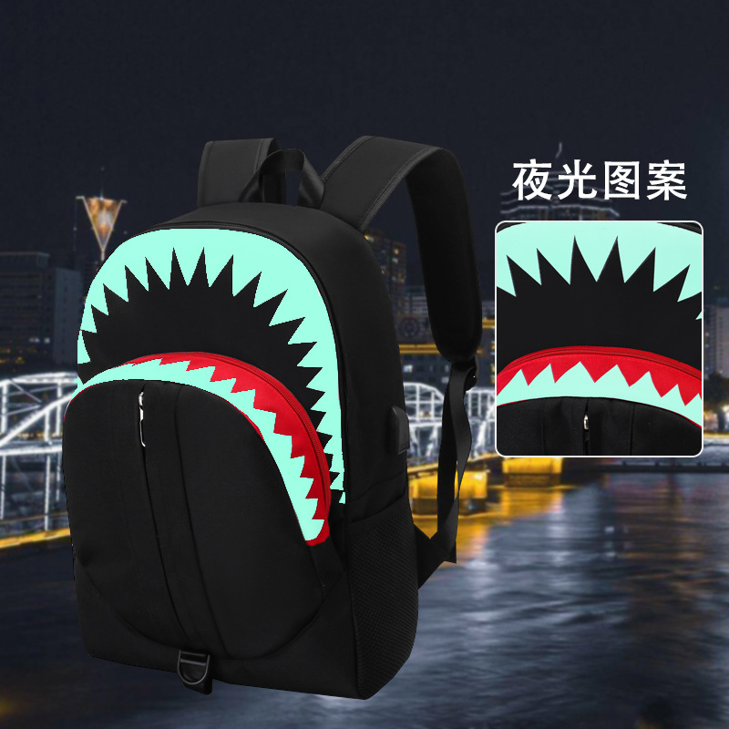 校园潮流新款鲨鱼双肩包男大容量个性创意背包初高中生双肩背包