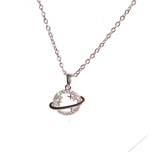 Japanese and Korean style new smiling face little planet pendant titanium steel necklace female super fairy niche clavicle chain high-end versatile jewelry