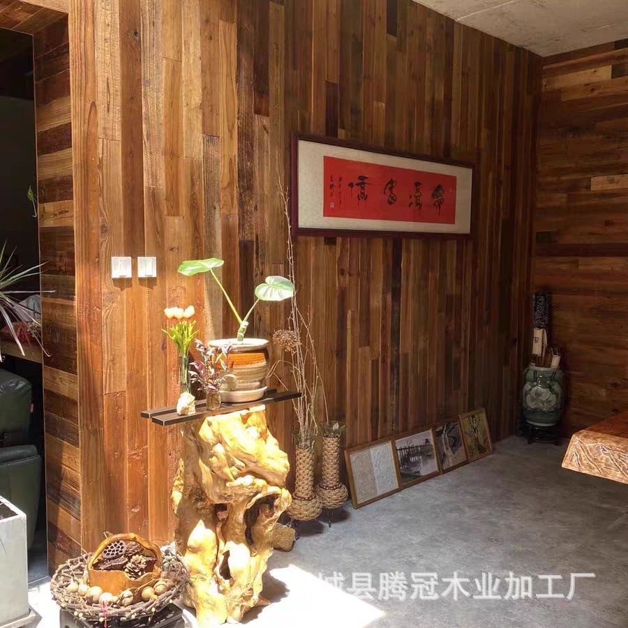 老榆木拼接板实木吧台复古桌面板旧木板民宿酒吧装修地板风化板