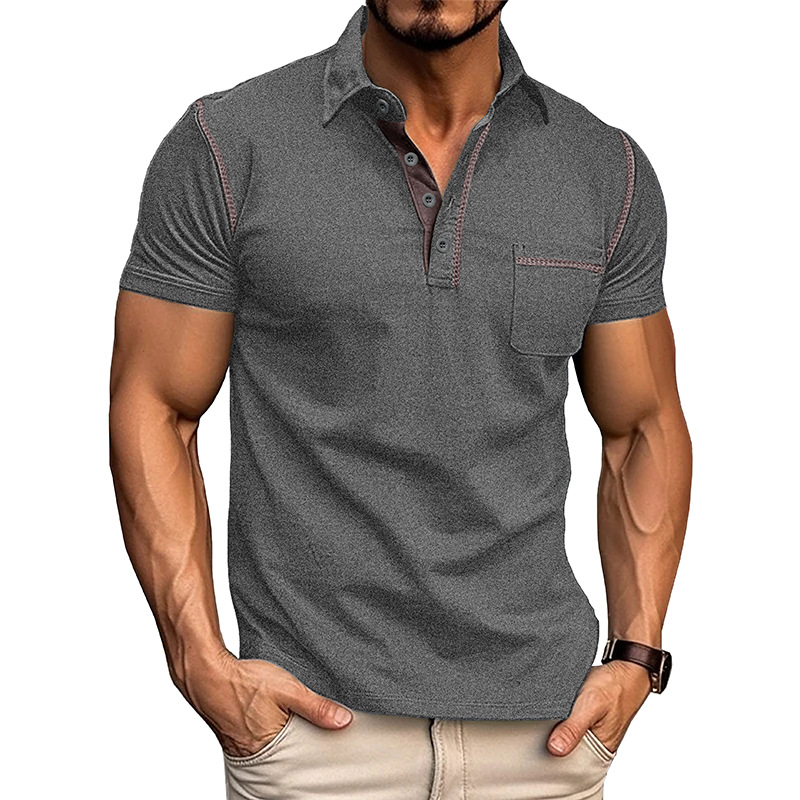 2024 verano europeo y americano hombres camisa de Polo de manga corta Comercio exterior hombres solapa camiseta transfronteriza superior color a juego polo