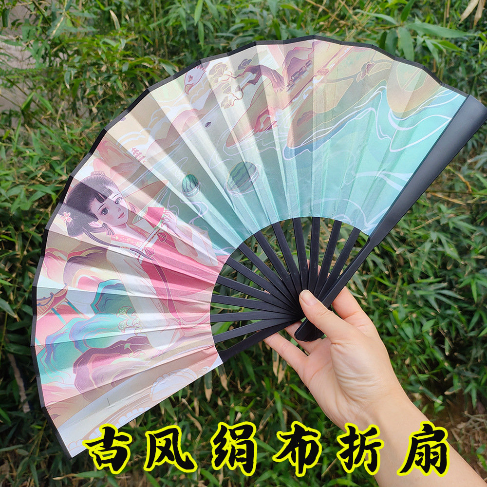 学生 8 インチ折りたたみシルク扇子夏の避暑と冷却ハンドヘルドコミック破れにくい扇子プラスチック扇骨