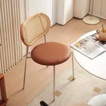 北欧藤编餐椅家用轻奢ins 仿中古实木网红民宿餐厅复古编藤靠背椅