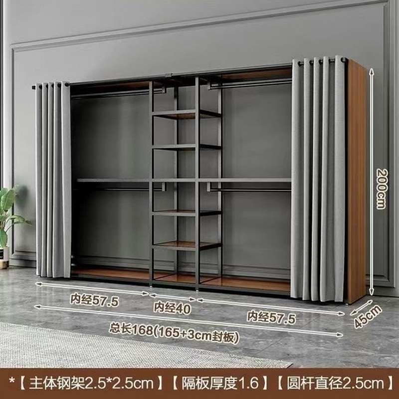 衣帽架钢结构衣柜家用卧室加厚双层加粗衣帽架两层金属简约现代|undefined