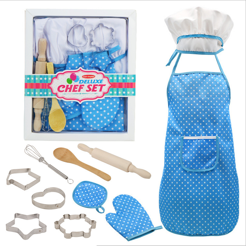 跨境儿童围裙厨师帽蛋糕烘焙工具过家家厨房玩具女孩做饭厨具套装