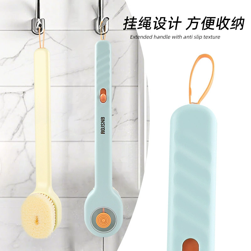 Long-handled liquid-added bath brush, push-pull liquid-discharging bath brush, hangable long-handled, non-begging, soft-bristled back-rubbing bath brush