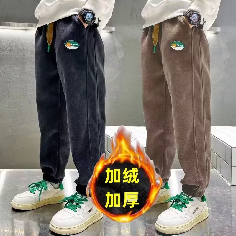 Boys' Corduroy Sweatpants for Spring and Autumn, Children's Joggers for Older Boys, Trendy Fleece-Lined for Autumn and Winter Boys' Corduroy Sweatpants for Spring and Autumn, Children's Joggers for Older Boys, Trendy Fleece-Lined for Autumn and Winter