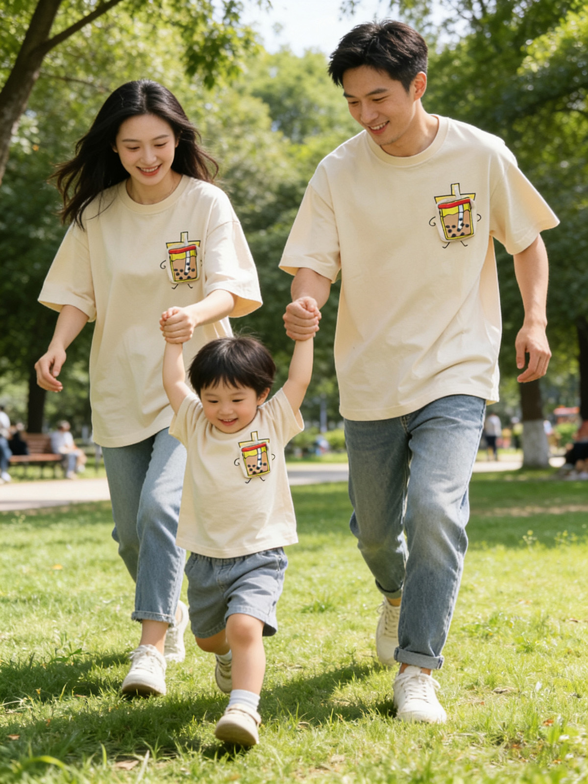 Conjuntos familiares a juego, colección de verano 2025 para una familia de tres, madre-hijo, madre-hija, camisetas de manga corta estilo bubble tea, pelele para bebé, a la moda