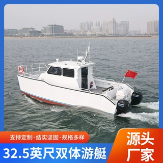 青岛厂家定制近海沿海钓鱼娱乐运输货运铝合金船32.5英尺双体游艇