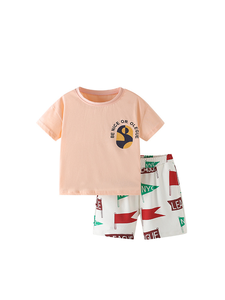 Malwee transfronterizo niño set de manga corta verano nuevo estilo europeo y americano de cuello redondo pantalones de cintura elásticos dos piezas set
