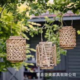 新款手工编织灯笼手提草编手风灯烛台灯笼庭院民宿装饰灯笼挂件