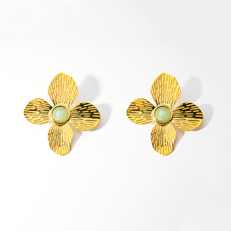 1 Pair Sweet Insect Flower Plating 304 Stainless Steel Turquoise 18K Gold Plated Ear Studs display picture 3