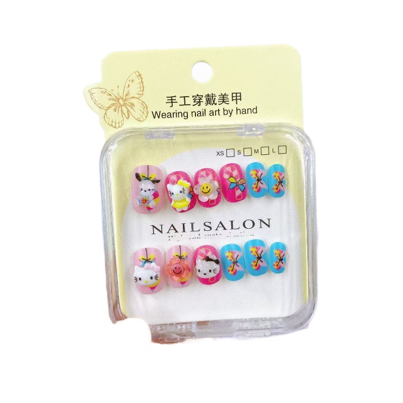 Niños cortos piezas de manicure desmontables desgaste de uñas dibujos animados lindo caja manicure tridimensional al por mayor