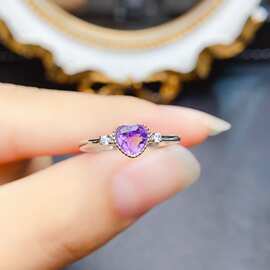 新款天然紫水晶戒指S925银镶嵌主石5*5mm百搭网红爆款女饰批发