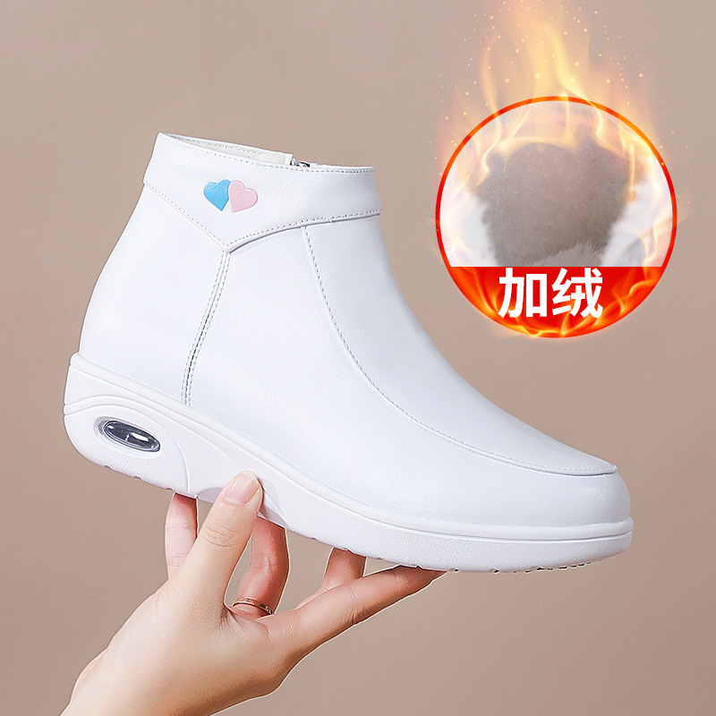 现货高帮护士鞋女真皮秋冬气垫软底不累脚医院加绒中筒工作鞋代发