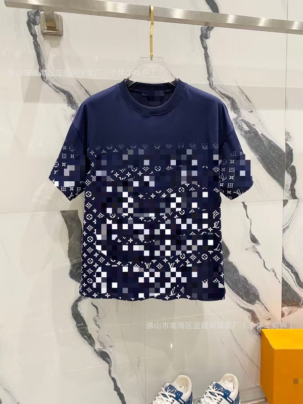 跨境奢潮驴家高品质L满印字母短袖潮牌外贸经典款圆领男女宽松T恤|undefined