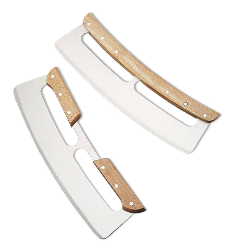 New Wooden Semi-Circular Pizza Roller Cutter Double Handle Easy Operation PP Protective Cover_voghion.com