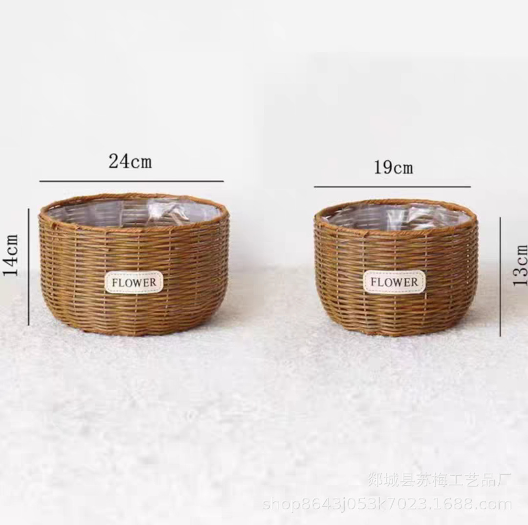 Maceta de Imitación Ratán de Plástico Tejido a Mano para Escritorio y Decoración de Plantas