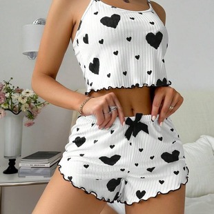 Cross-border Amazon Women's Home Clothes Love Printed Sling Shorts Casual Pit Wear European and American Women's Pajamas