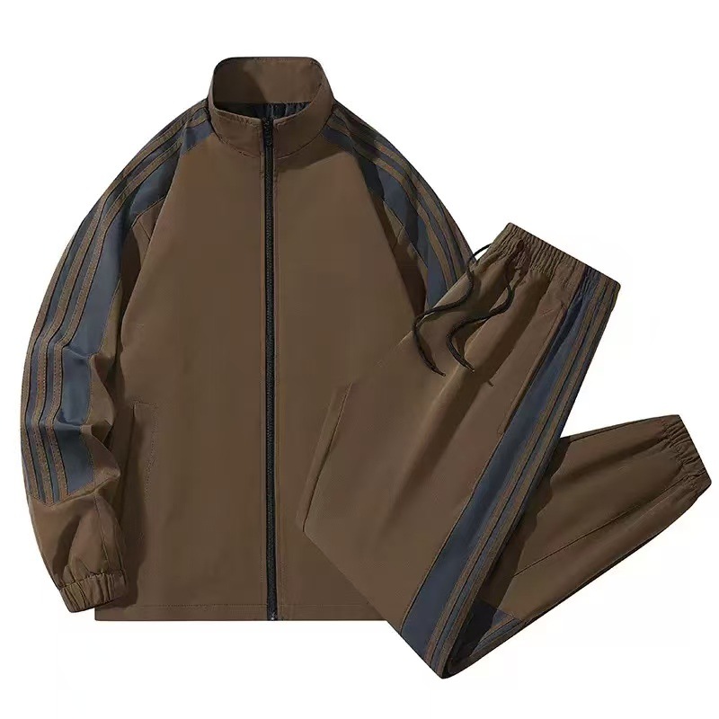 2026 Spring/Autumn Hot Selling Sports Jacket and Pants Two-Piece Set for Men, Casual Cross-Border Striped Stand Collar Cardigan Suit