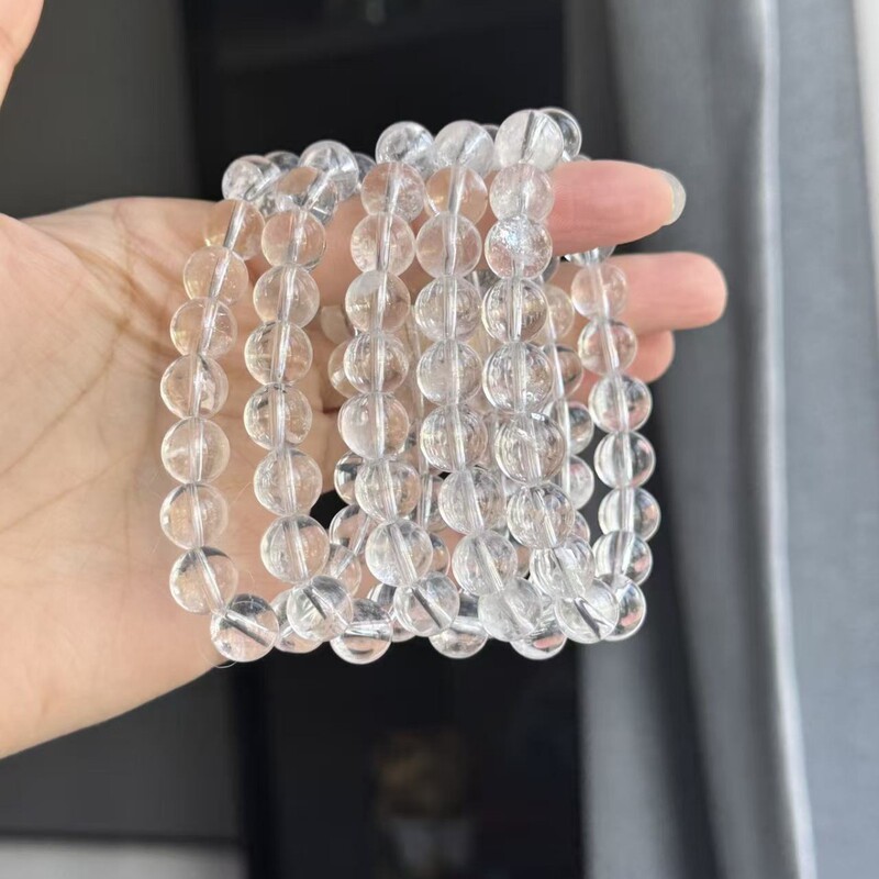 Natural 7A Old Mine White Crystal Round Bead Bracelet, East China Sea Old Material White A-Zai Crystal Bracelet, White Crystal Jewelry Wholesale