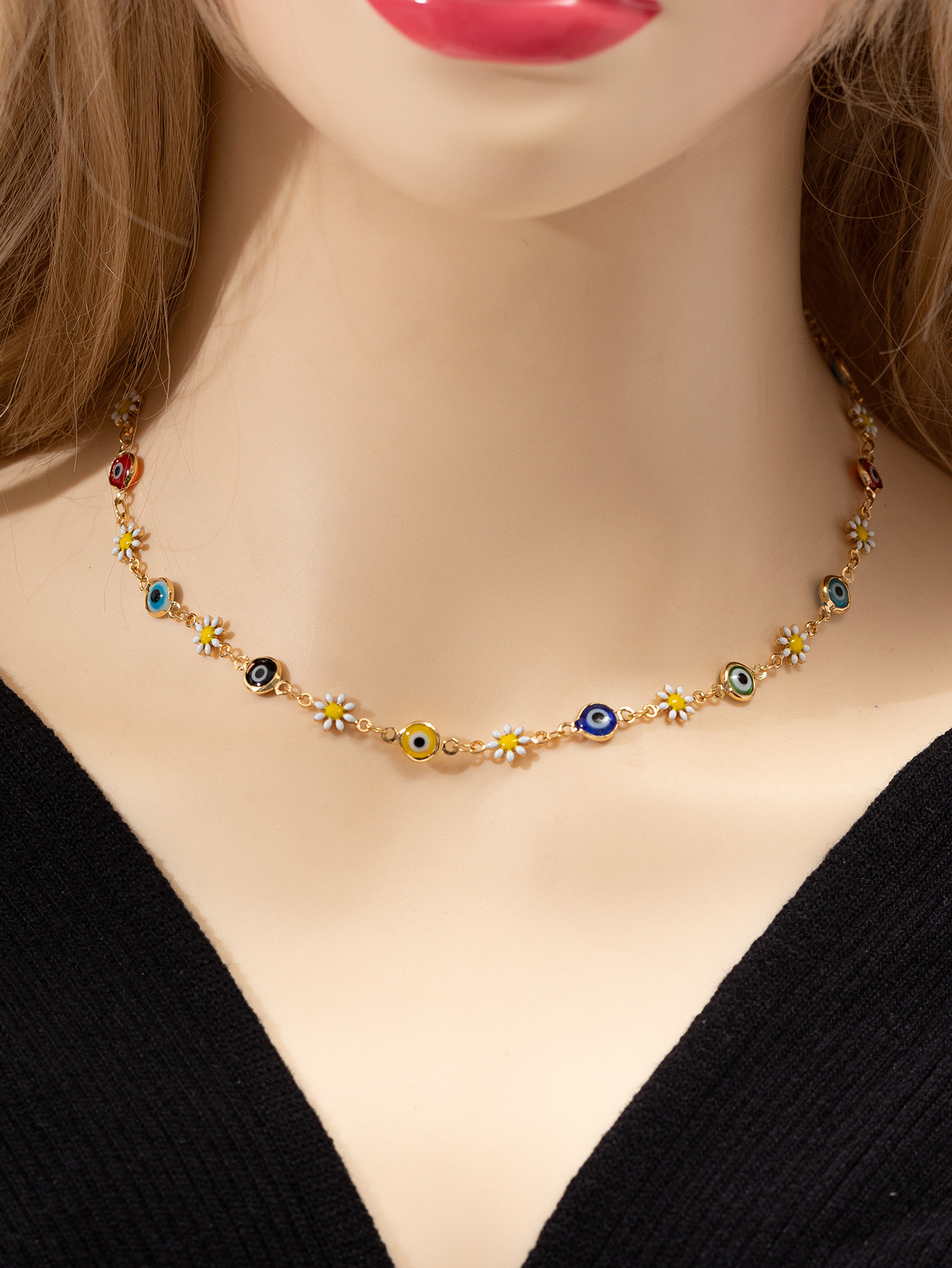 Devil's Eye Pattern Unisex Gender Enamel, Inlay Design IG Style Modern Style Devil's Eye Alloy Rhinestone Enamel Inlay Rhinestones Unisex Necklace