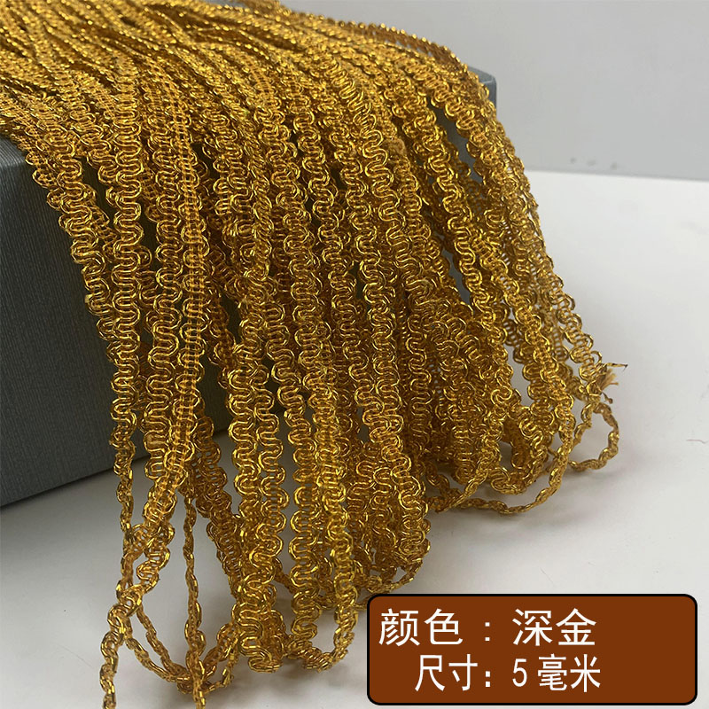 Muñeca de 25 m de encaje de hilo de oro y plata de estilo étnico de 5mm de dos colores Great Wall pequeño cinturón curvo de bricolaje accesorios de traje