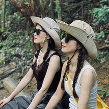 日系大檐抽绳防晒渔夫帽子女夏户外透气山系露营遮阳登山钓鱼帽男