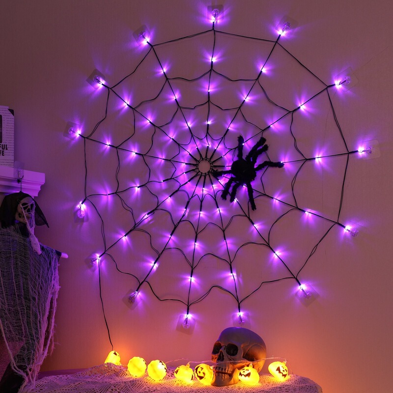 Cross-Border Glowing Spider Web Lights Halloween Decorative Lights Led Colorful String Lights Atmosphere Lights Outdoor Party