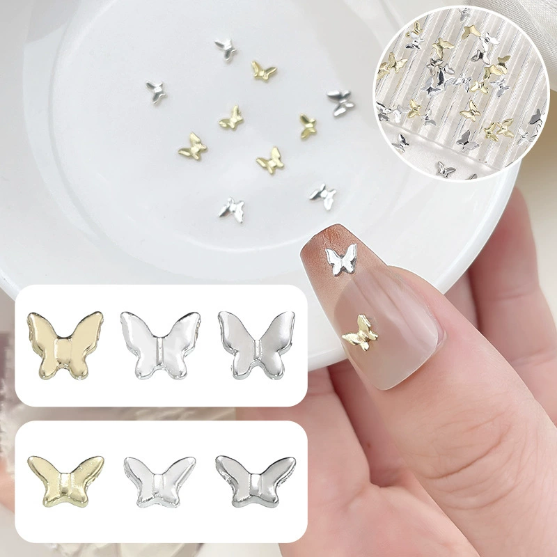 Миниатюрные аксессуары для дизайна ногтей в виде бабочек, металлические украшения для ногтей, милые 3D-бабочки для DIY-дизайна ногтей в стиле интернет-знаменитостей.
