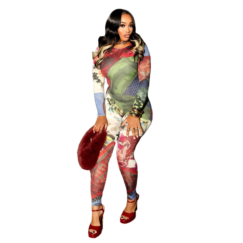 Women's Clothing Women's 3D Digital Print Jumpsuit Style Autumn Streetwear Tight Long Sleeve Personalized Romper_voghion.com