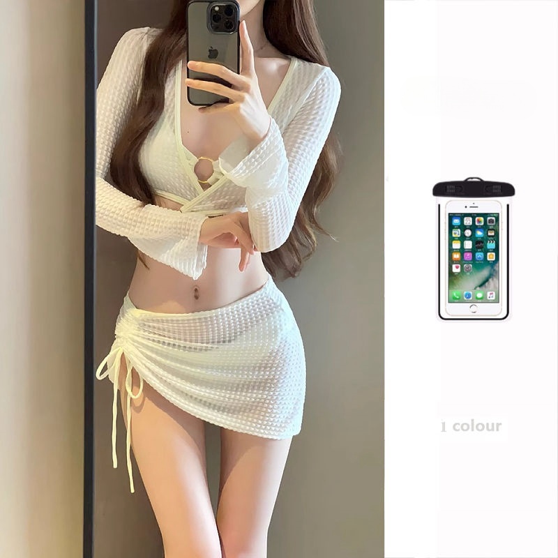 ビキニ水着女性 2024 新しい 4 ピースセット白セクシーなスプリット水着痩身休暇温泉|undefined
