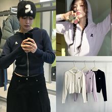 特价清仓不退换韩国小众RR短款连帽拉链针织衫长袖外套