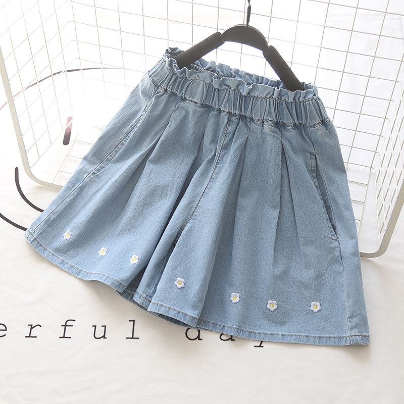 Small flowers ~22043 girl pure cotton cowboy Small shorts Culotte CUHK Summer wear new pattern Easy Small Culottes